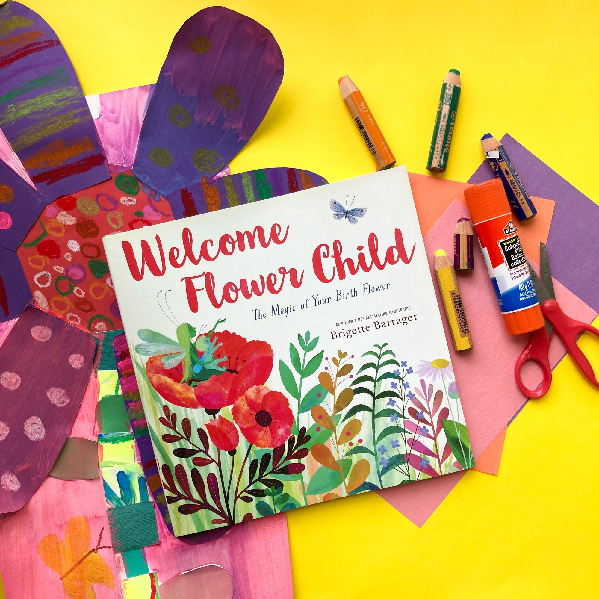 Online Mixed Media Art Class for Kids aged 3 to 8 years inspired by the book Welcome Flower Child