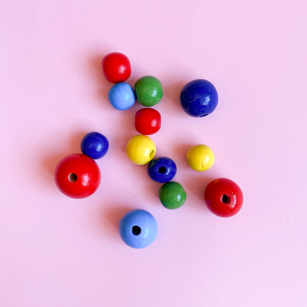 Painted Wood Beads in Primary Colors for craft projects