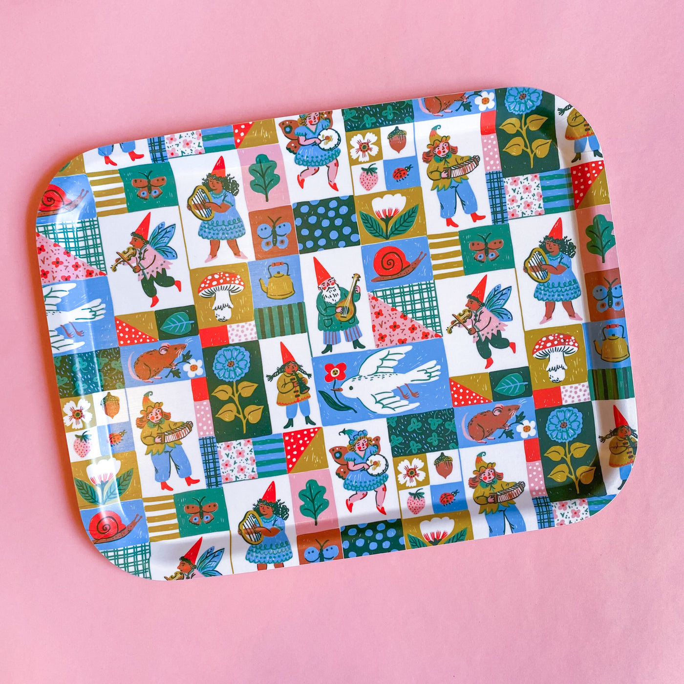 Patchwork Gnomes Large Rectangle Tray