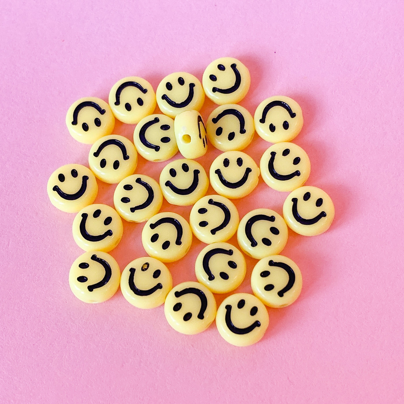 Yellow Happy Face Plastic Beads (Set of 24)