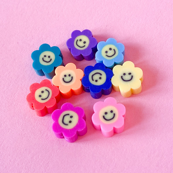 Flower Happy Face Beads (Set of 10 Mixed)