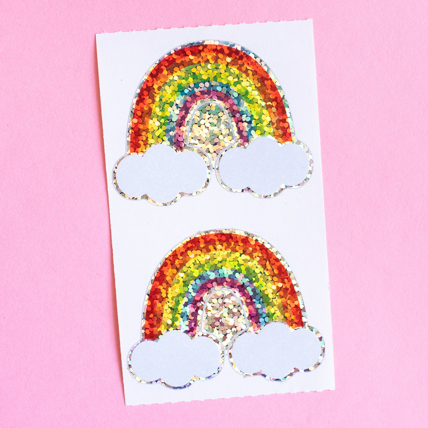 Rainbow with Clouds Prismatic Stickers