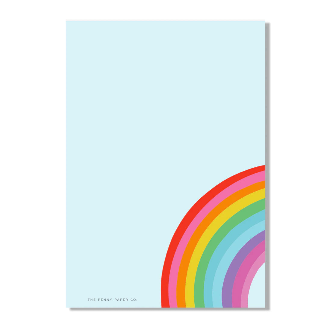 Rainbow Notepad with a large rainbow in the bottom right corner by Penny Paper Co