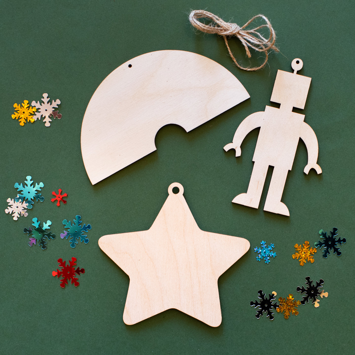 Rainbow, Robot, and Star Wooden Ornaments - Set of 3