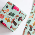 Récolte Mushroom Harvest Gift Wrap Sheet with colourful mushrooms on a mint green background