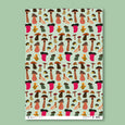 Récolte Mushroom Harvest Gift Wrap Sheet with colourful mushrooms on a mint green background