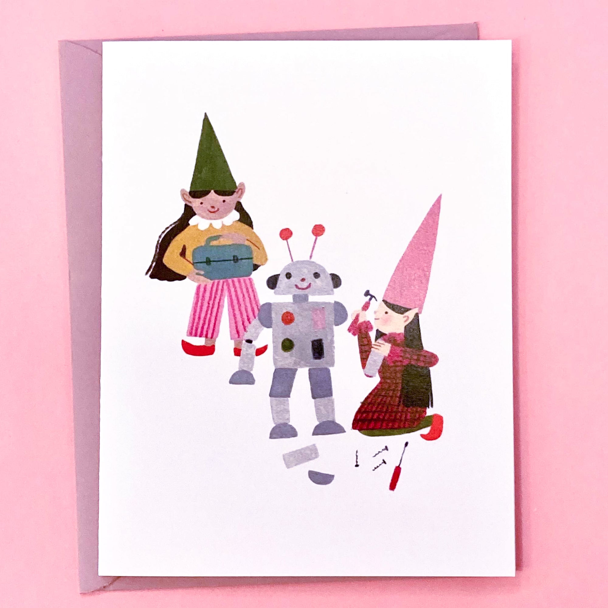 Robot Elves Greeting Card by Chelsea O’Byrne