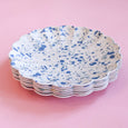 Small Plates made from reusable bamboo with a speckled design in blues, pinks, and greens