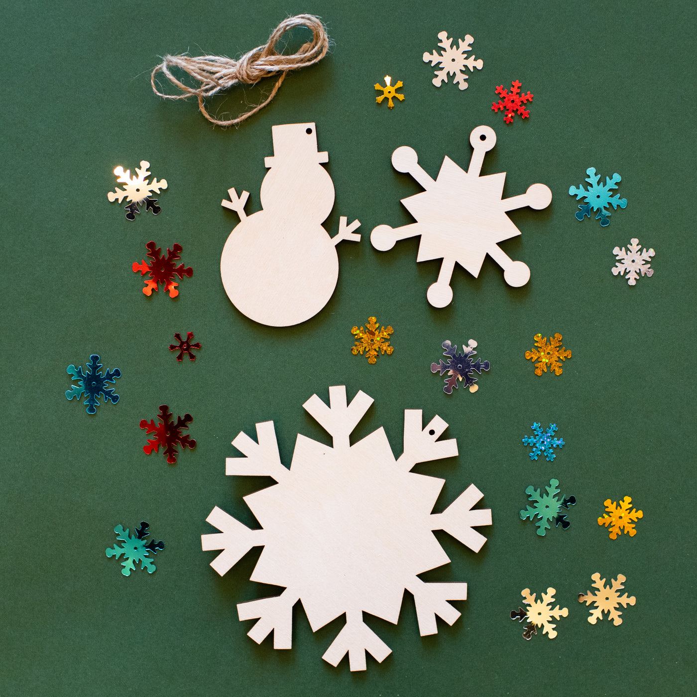 Snowy Shapes Wooden Ornaments - Set of 3
