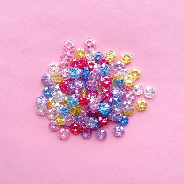 Sparkle Flowers Mix Beads in different colours of pink, red, blue, yellow and clear
