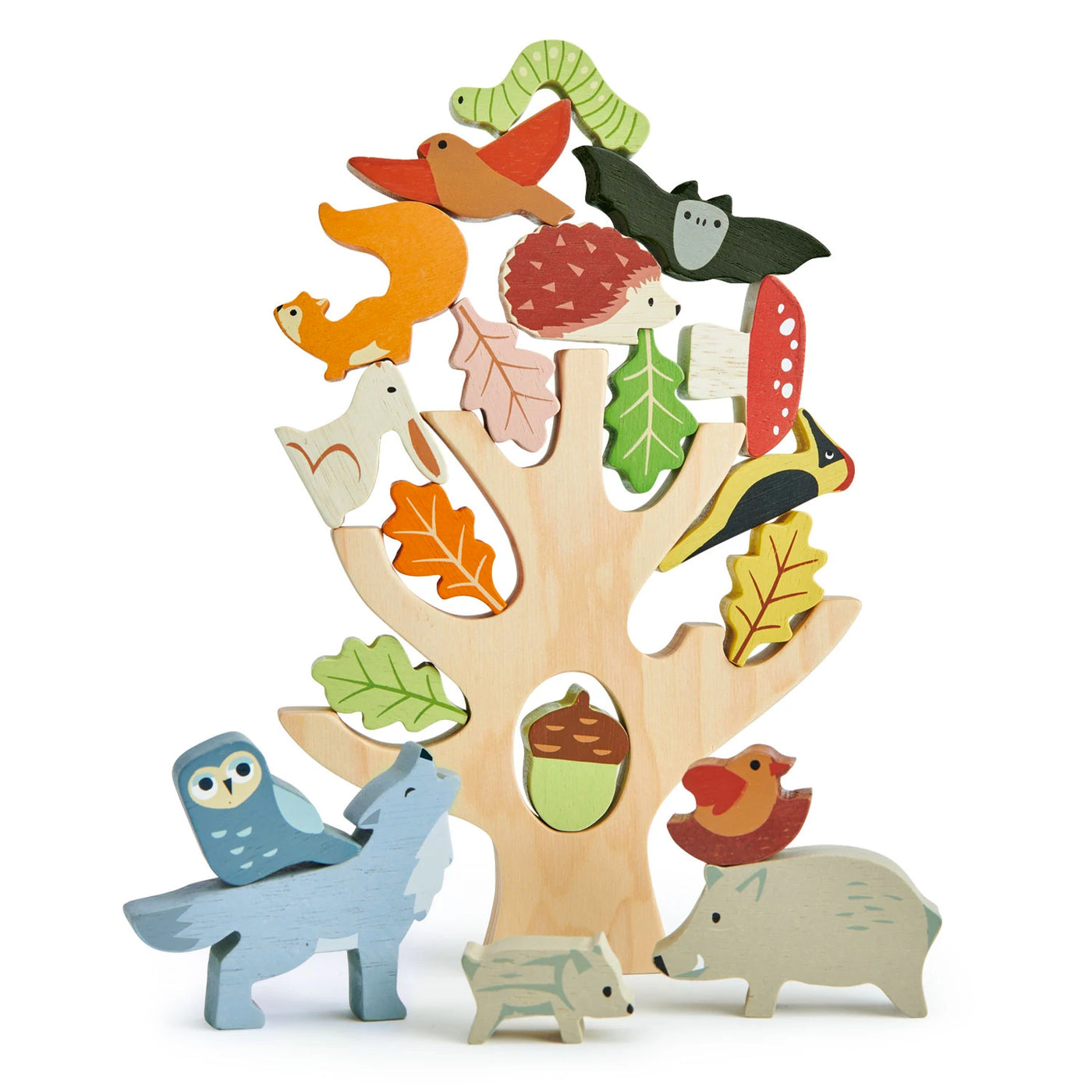 Stacking Forest with wooden tree branch, leaves and animals