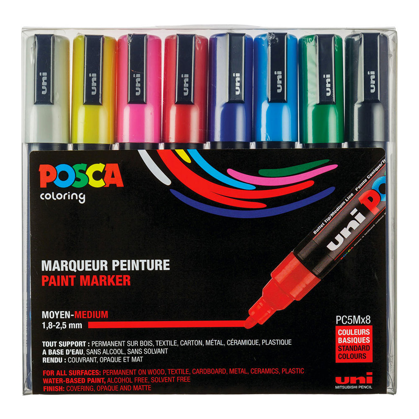 Uni POSCA Paint Maker Set - PC-5M Medium Tip - Basic 8 Colors