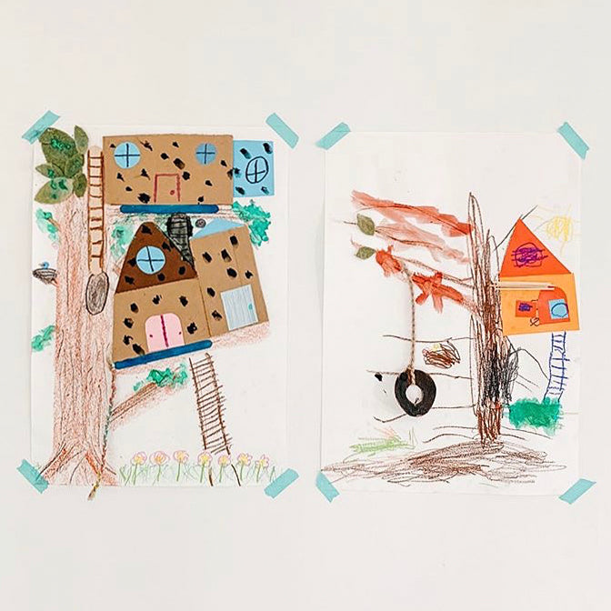 Online Mixed Media Art Class for Kids aged 3 to 8 years inspired by the book Everything You Need for A Treehouse