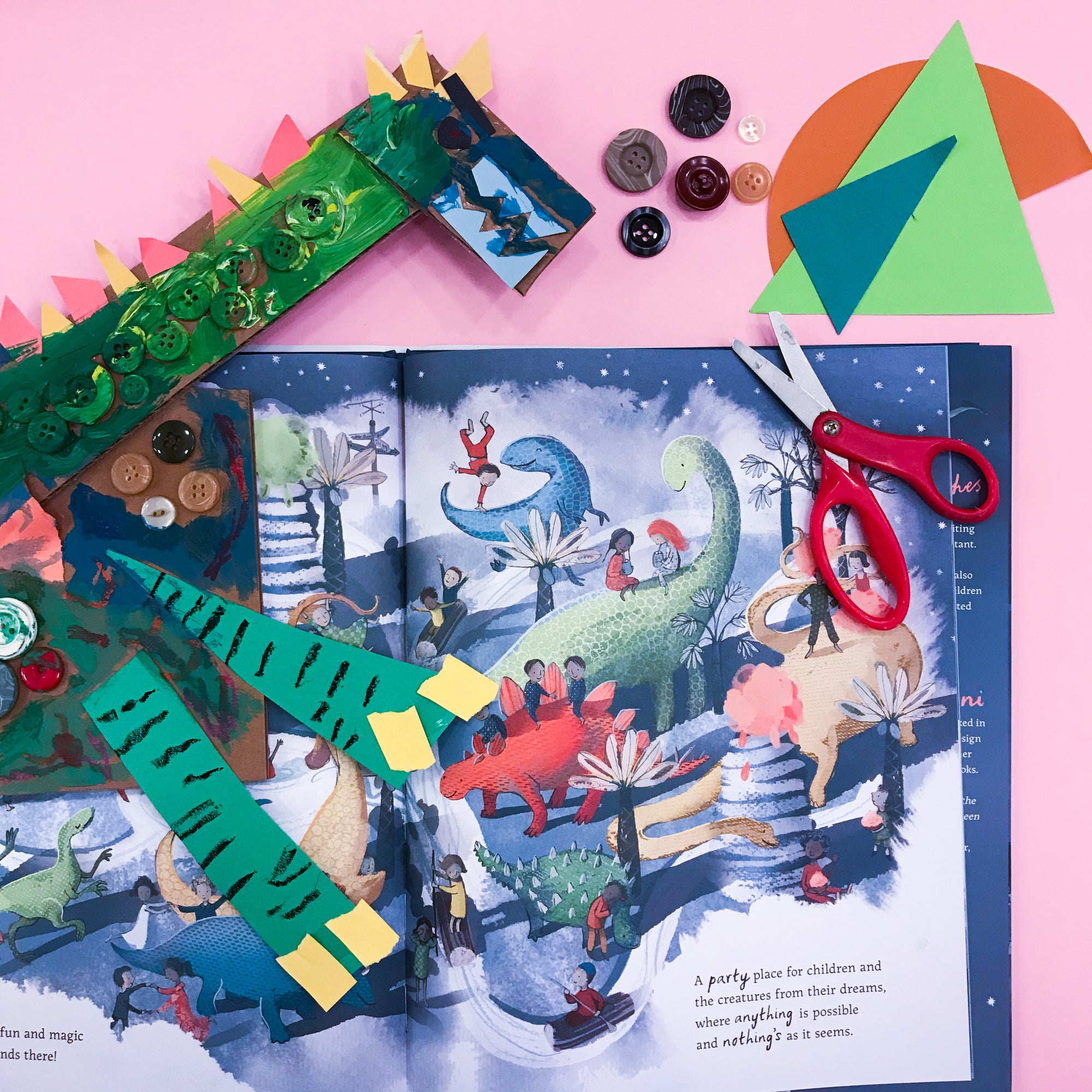 Online Mixed Media Art Class for Kids aged 3 to 8 years inspired by the book The Girl and the Dinosaur