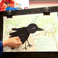 Online Mixed Media Art Class for Kids aged 3 to 8 years inspired by the book Hello Crow