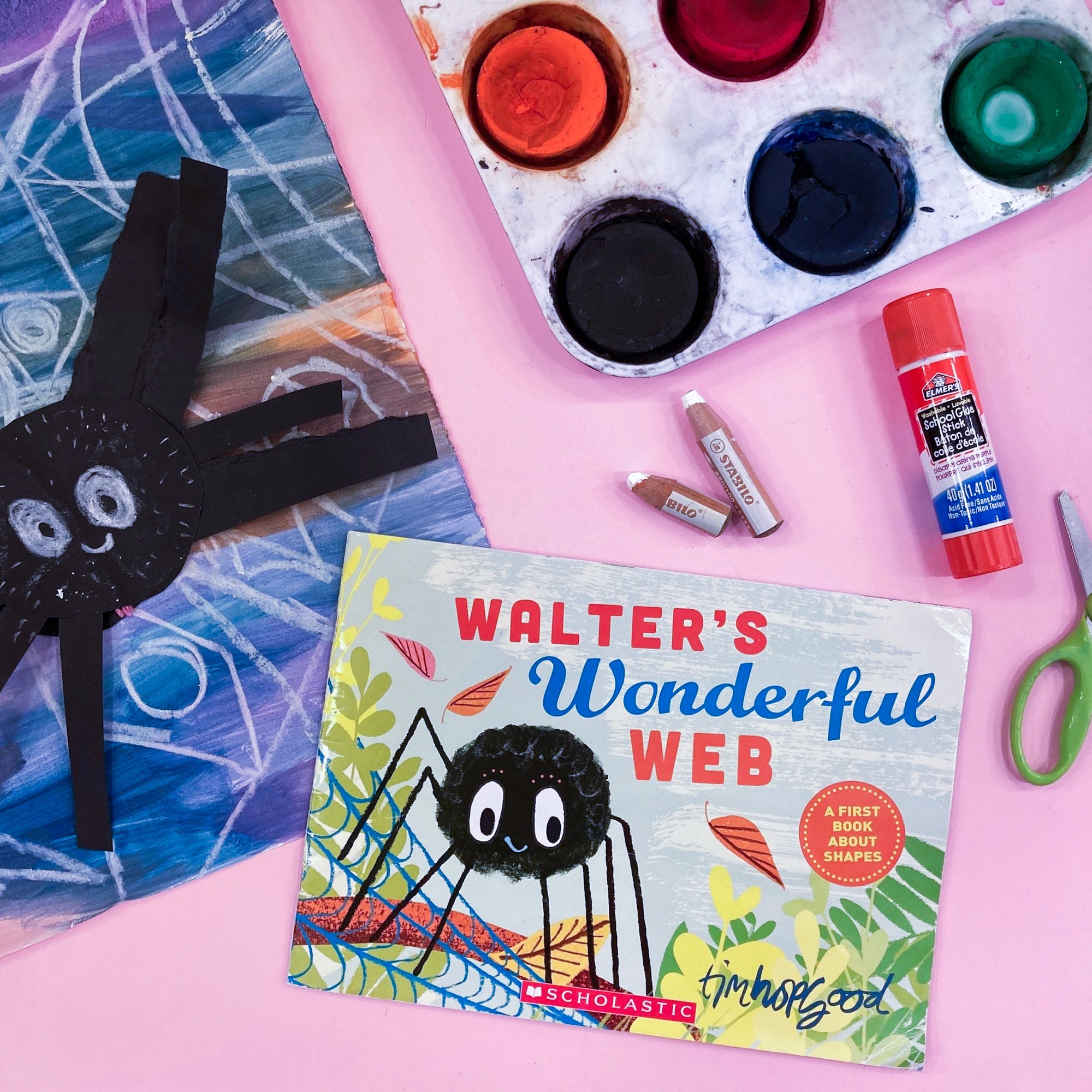 Online Mixed Media Art Class for Kids aged 3 to 8 years inspired by the book Walter&#39;s Wonderful Web