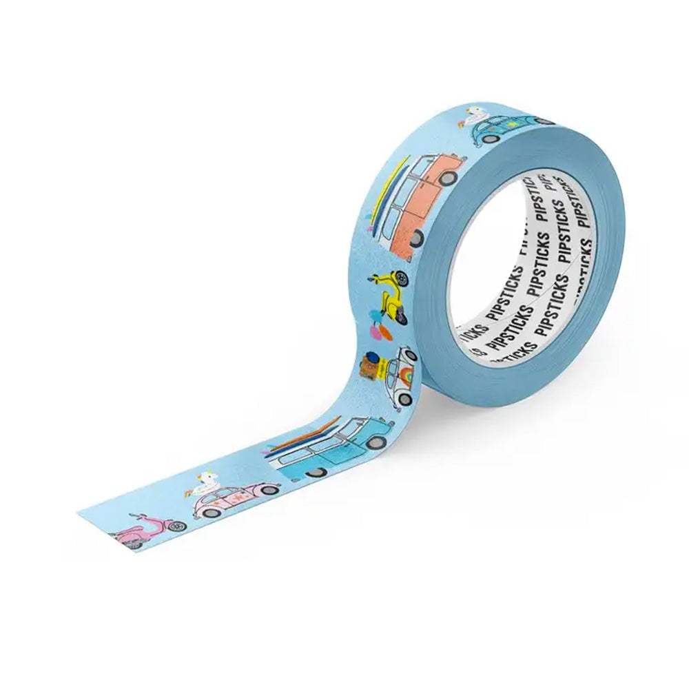 Wanderlust Washi Tape with different colourful vehicles traveling