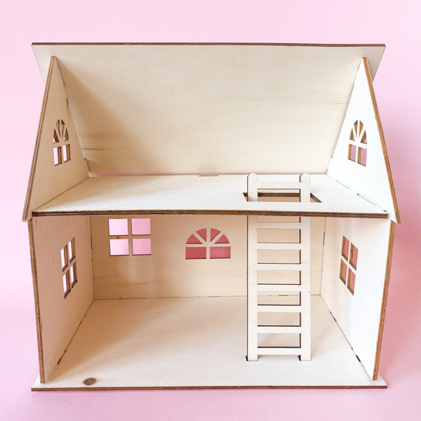 Wooden 3D buildable Doll House in unfinished wood