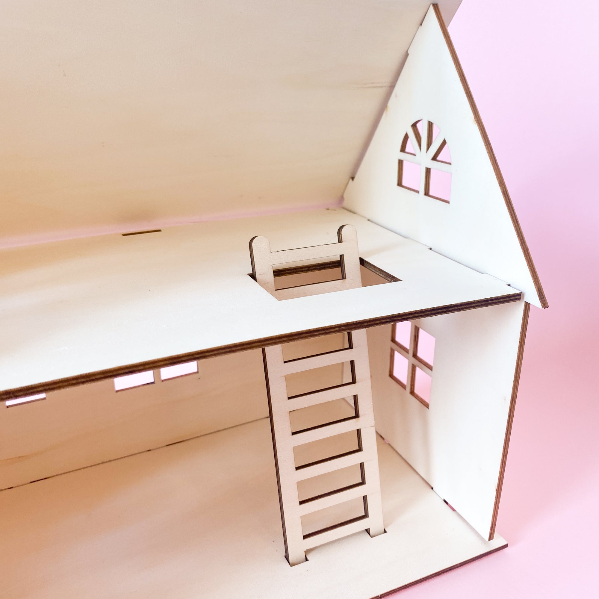 Wooden 3D buildable Doll House in unfinished wood