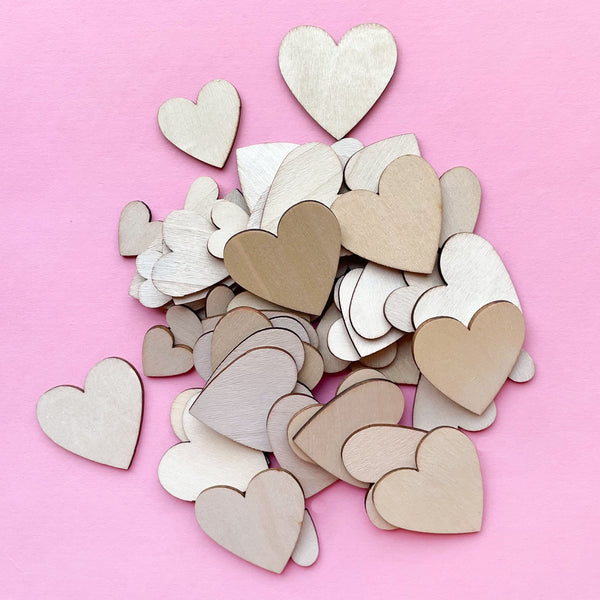 Wooden Heart Bits Variety of Sizes - Set of 60