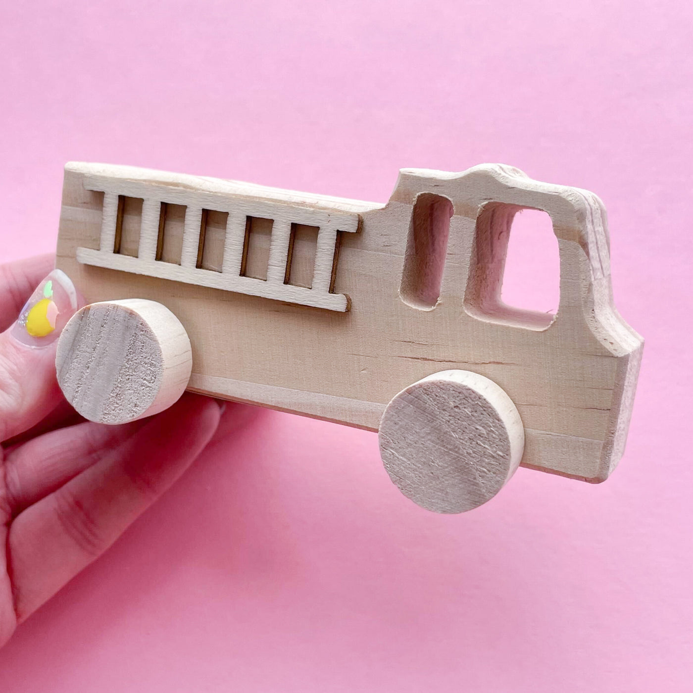 Wooden Paintable Fire Truck with moving Wheels