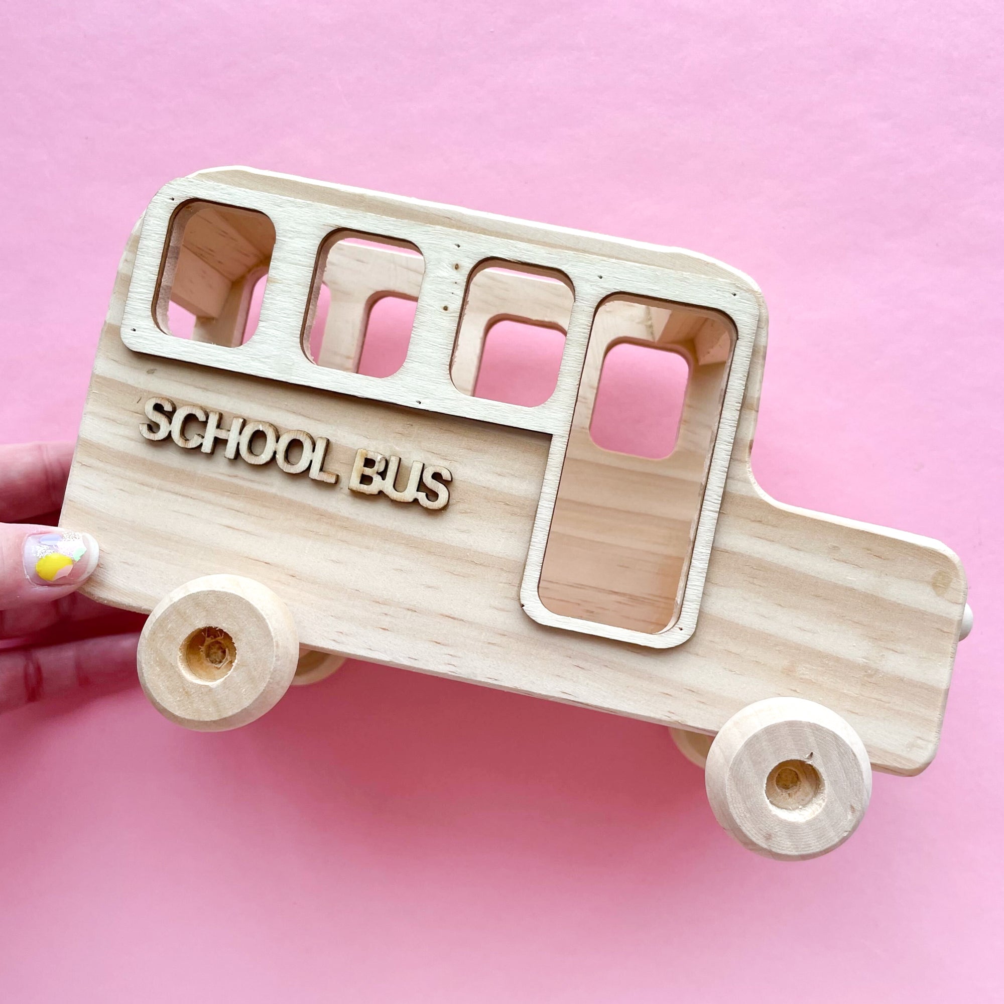 Unfinished Wood School bus desk organizer with wheels
