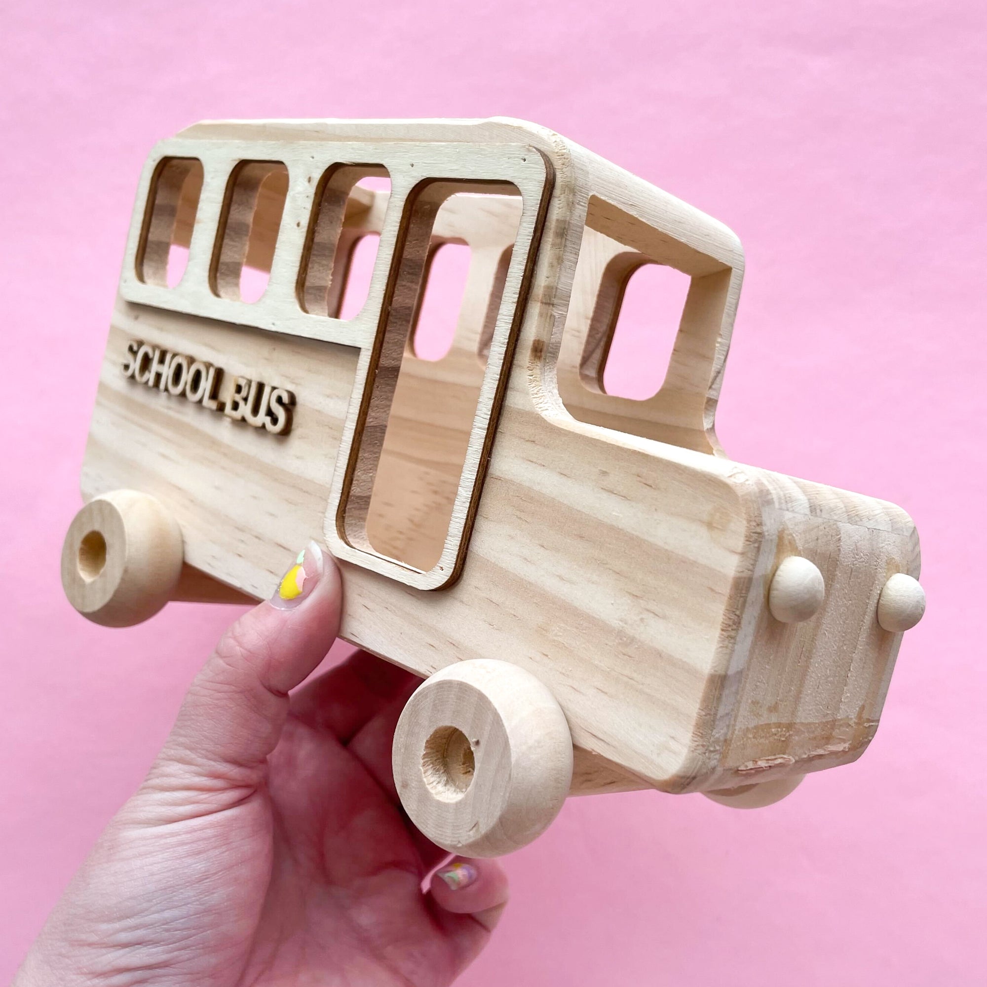 Unfinished Wood School bus desk organizer with wheels