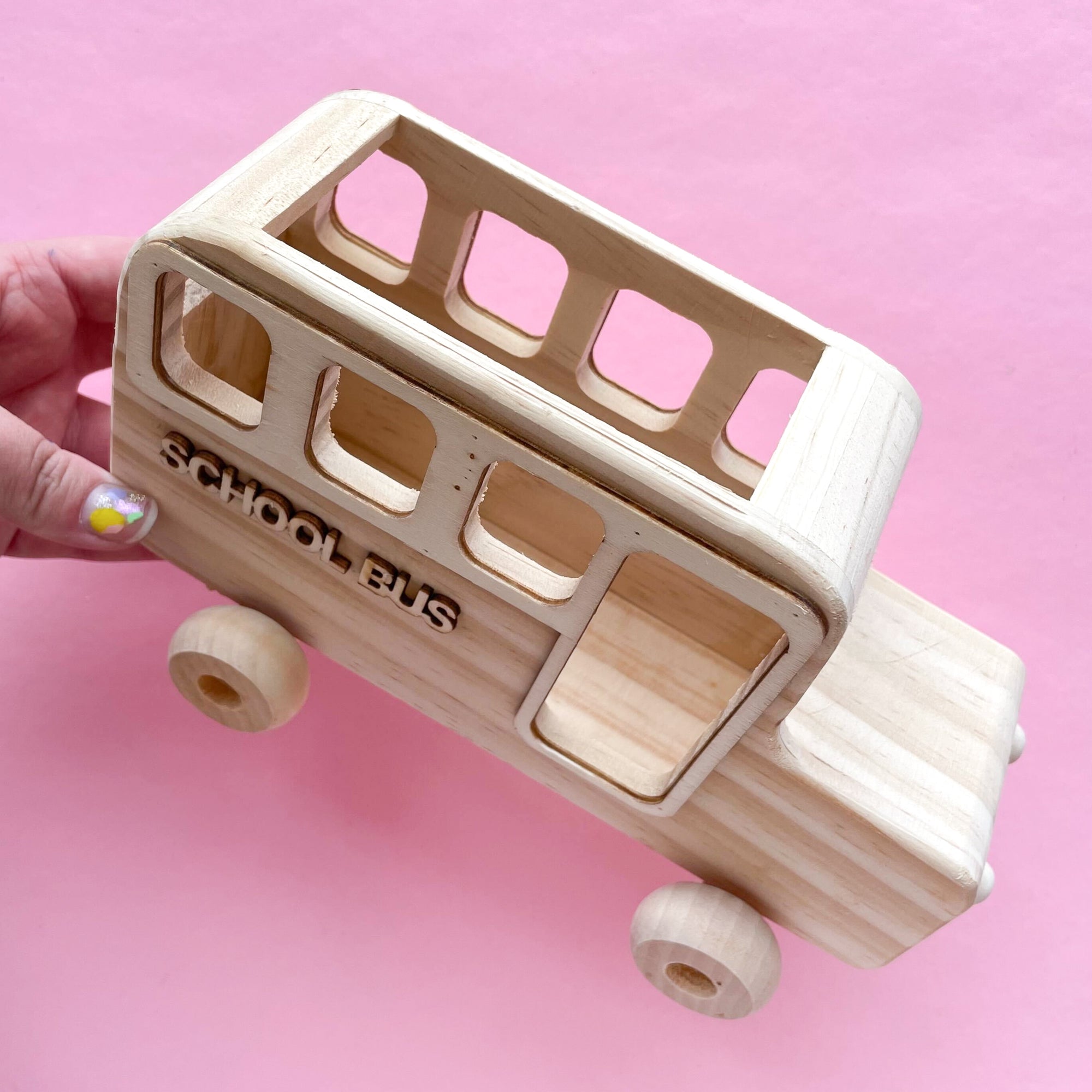 Unfinished Wood School bus desk organizer with wheels